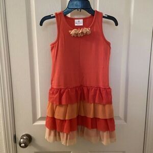 Hanna Andersson OrangeTiered Tulle Swish Tank Dress Girls Size 130 US 8